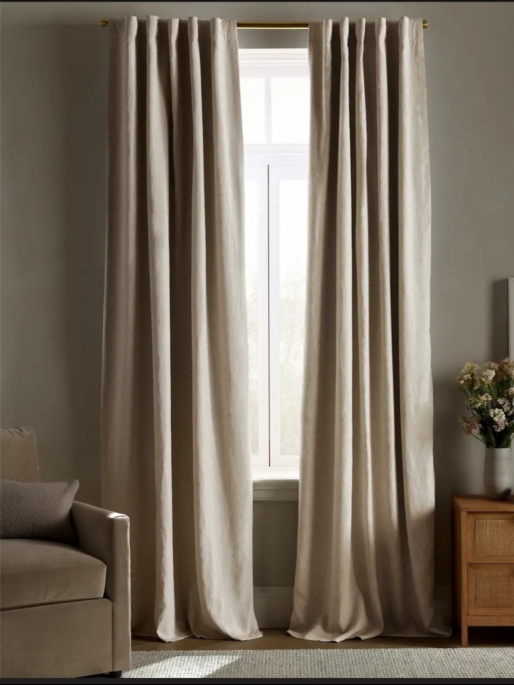 European Linen Flax Room Darkening Single Panel 96 x 84